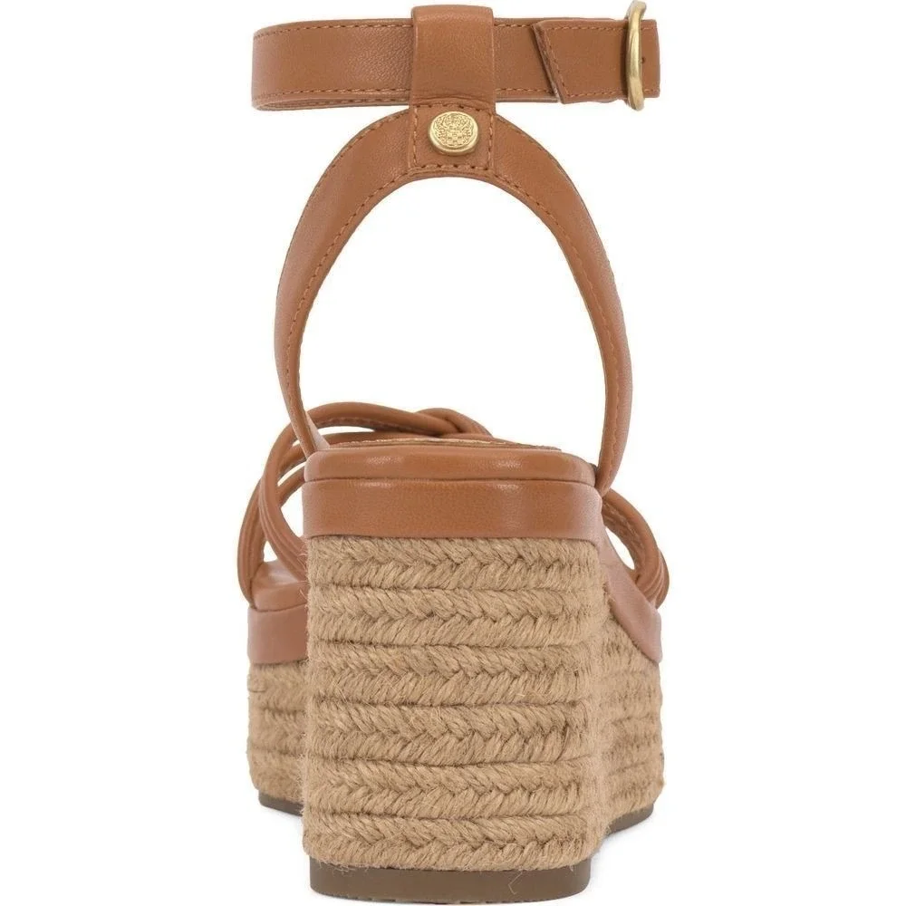 Vince Camuto Loressa Leather Espadrille Platform Wedge Sandals Walnut Sz 9.5 NEW